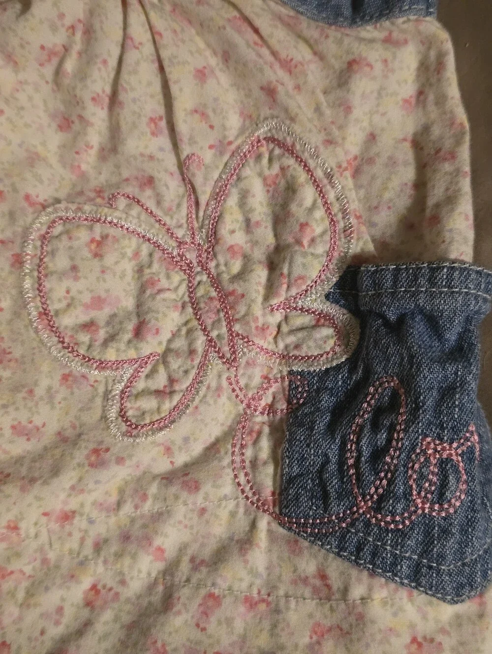 Vintage Upcycle Blue 6-12M Denim Floral Swing Top Tank Cami Y2K